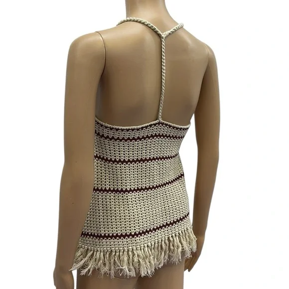 Full Tilt Cream Burgundy Boho Open Crochet Knit Cotton Blend Tank Top Womens XS - Picture 6 of 10